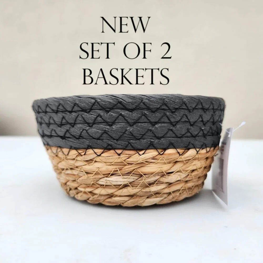 New Small Set of 2 Baskets Woven Basket Dark Navy Blue Decor Keys Holder Entrywa